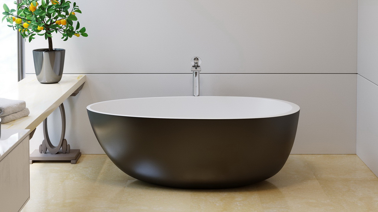 Spoon 2 Black Wht Freestanding Solid Surface Bathtub(1) — копия